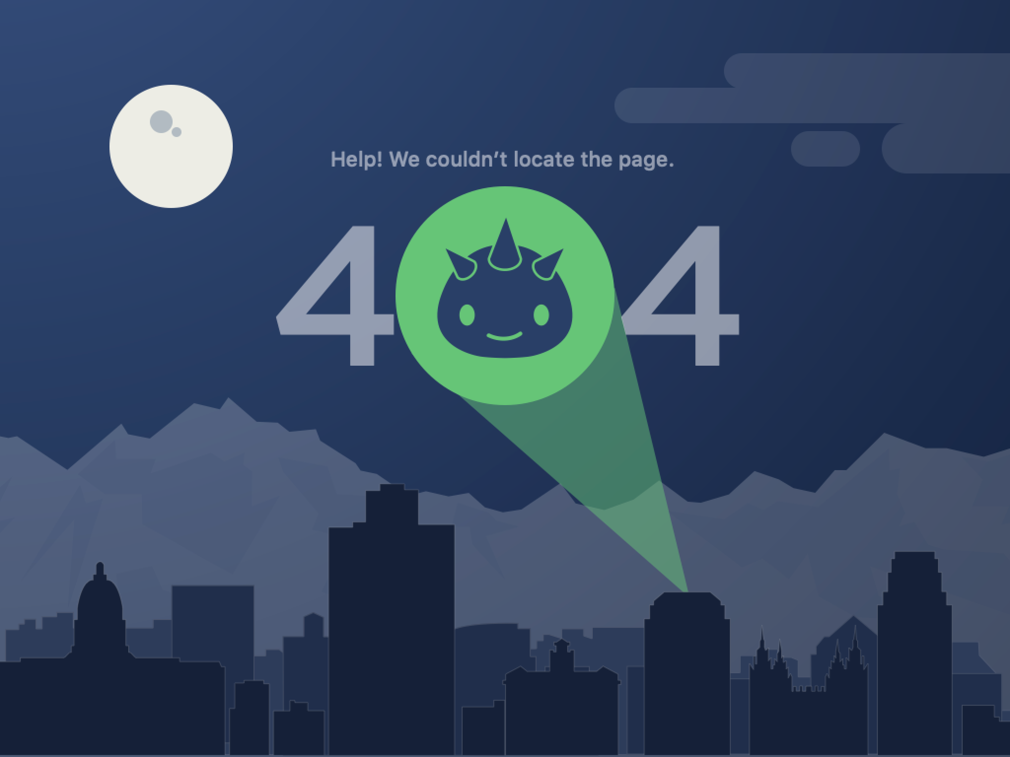 Imzy 404 page with the dinosaur mascot spotlighted over a night skyline