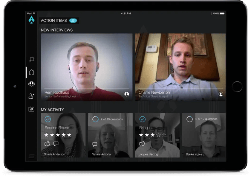Accelerate coaching dashboard on iPad with new interviews to evaluate and recent activity