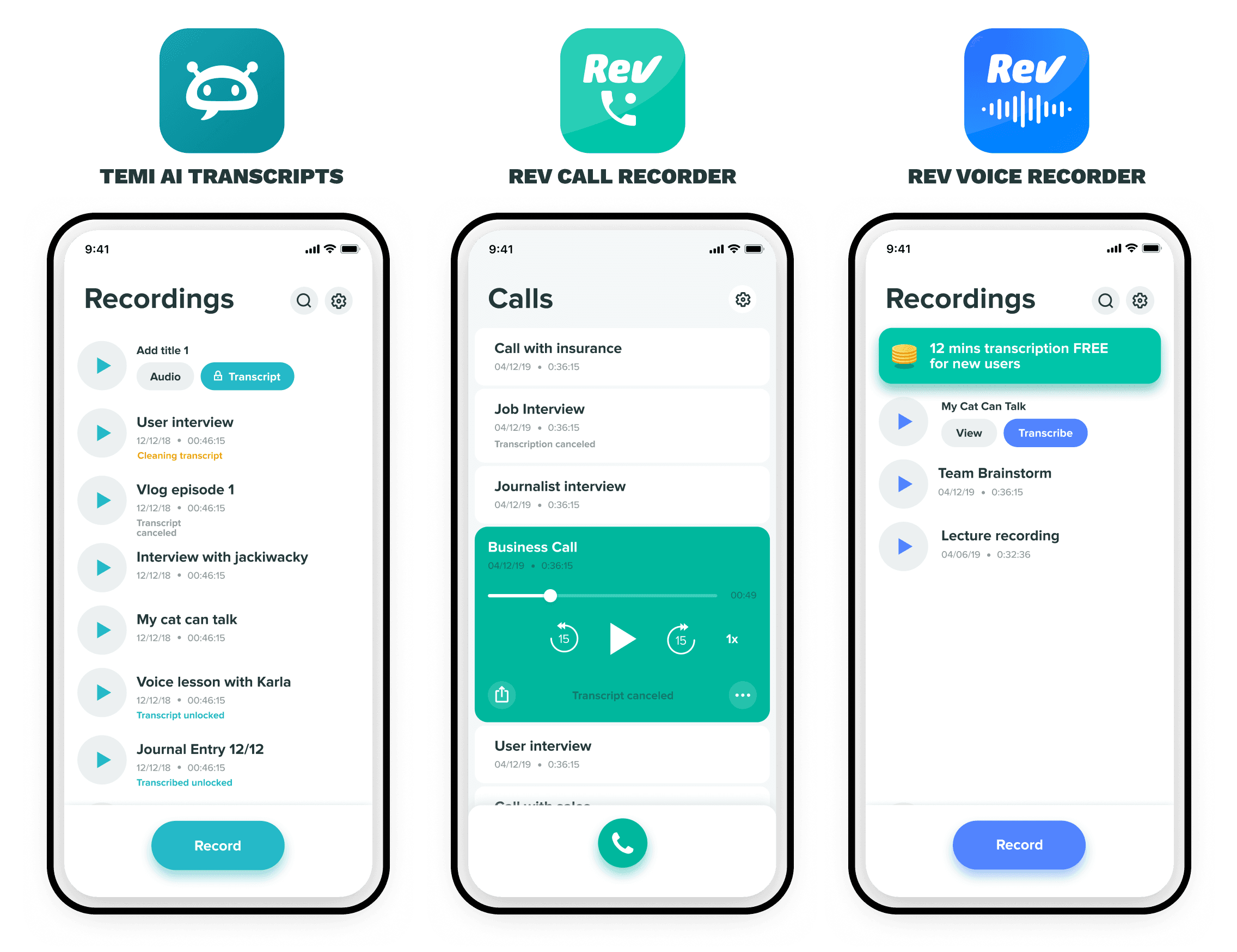 Three Rev mobile apps built from one consolidated Mars component library with three different color palettes