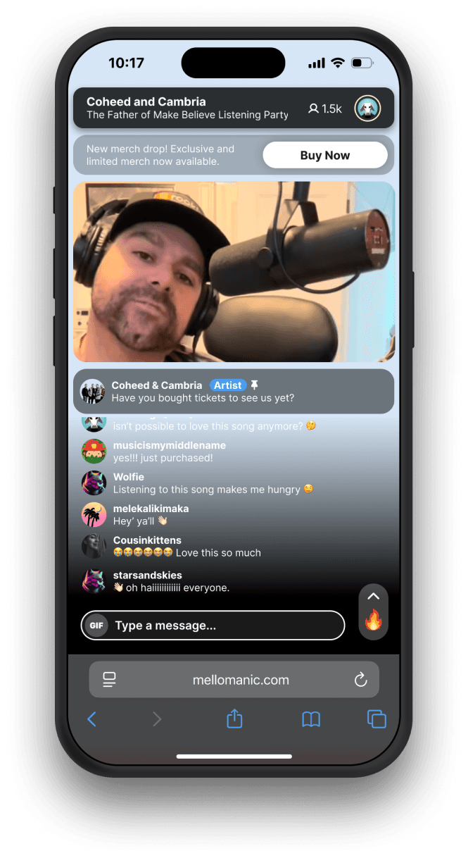 Mellomanic live stream watch party event screen