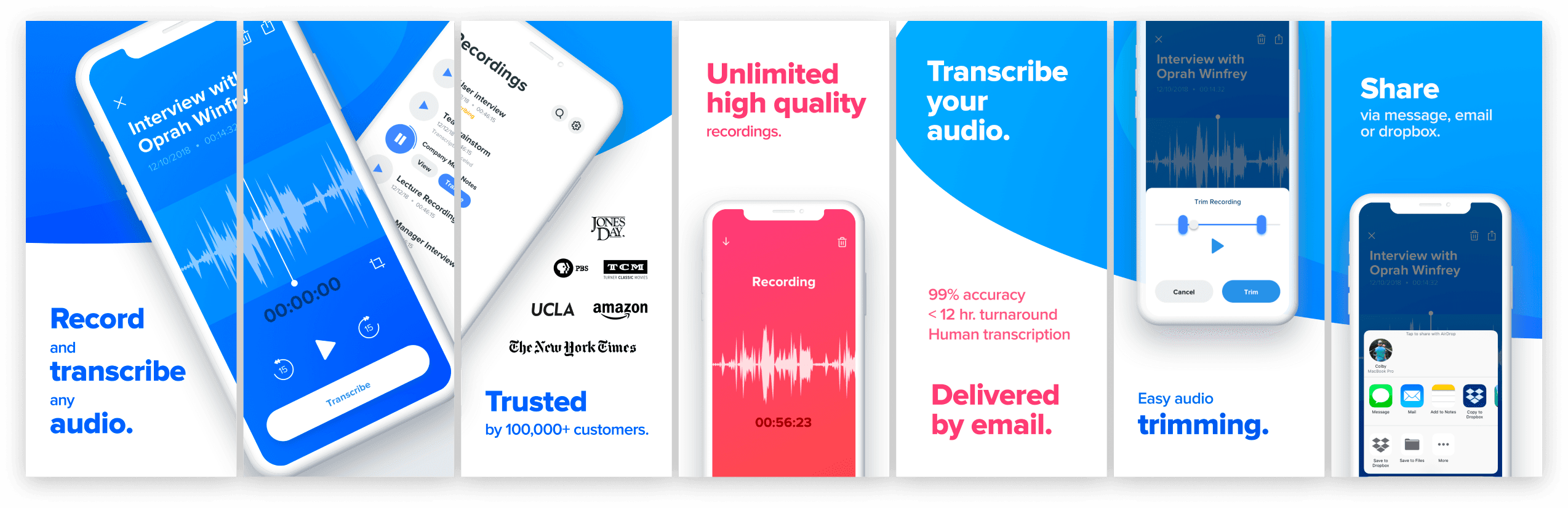 Rev Voice Recorder app screens overview